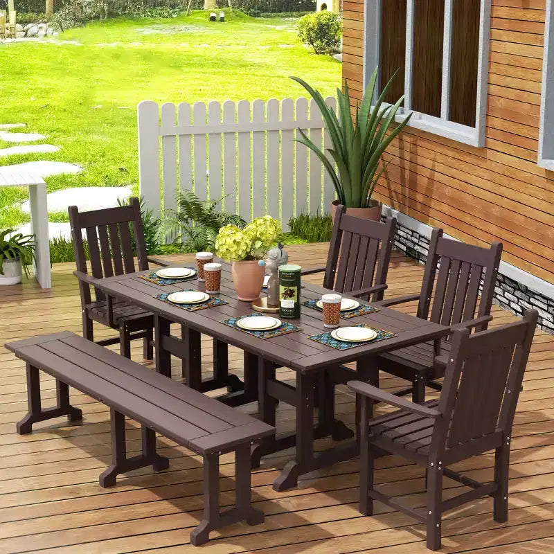 WestinTrends - Ensemble de salle à manger d'extérieur 6 pièces - Table et bancs avec fauteuils