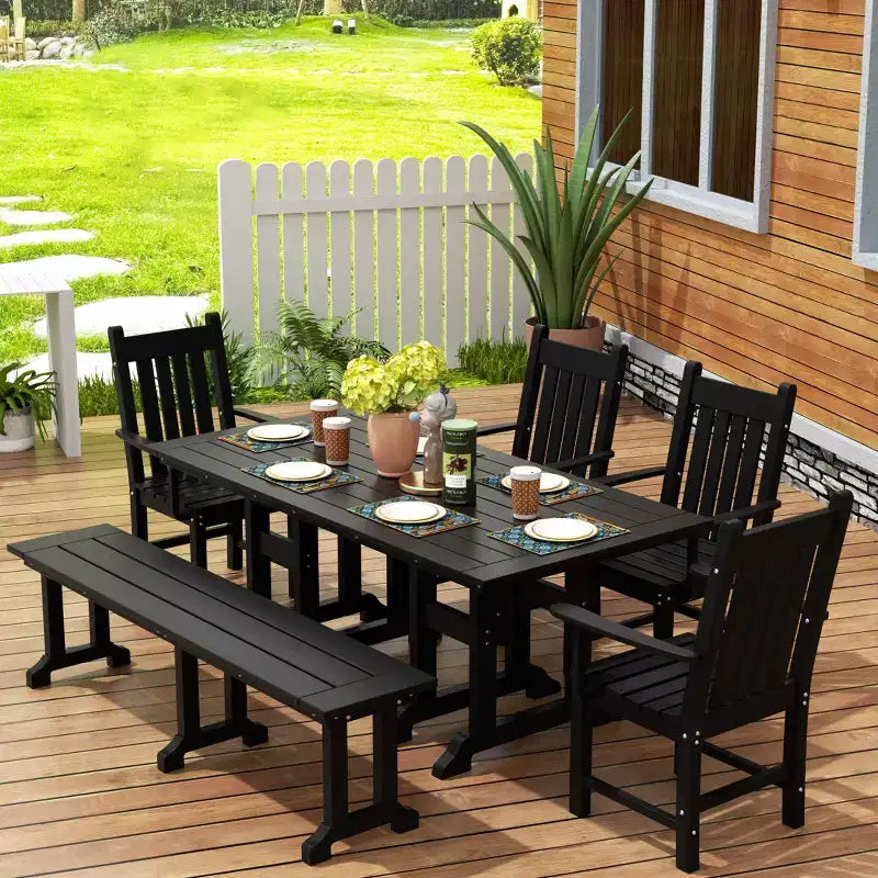 WestinTrends - Ensemble de salle à manger d'extérieur 6 pièces - Table et bancs avec fauteuils