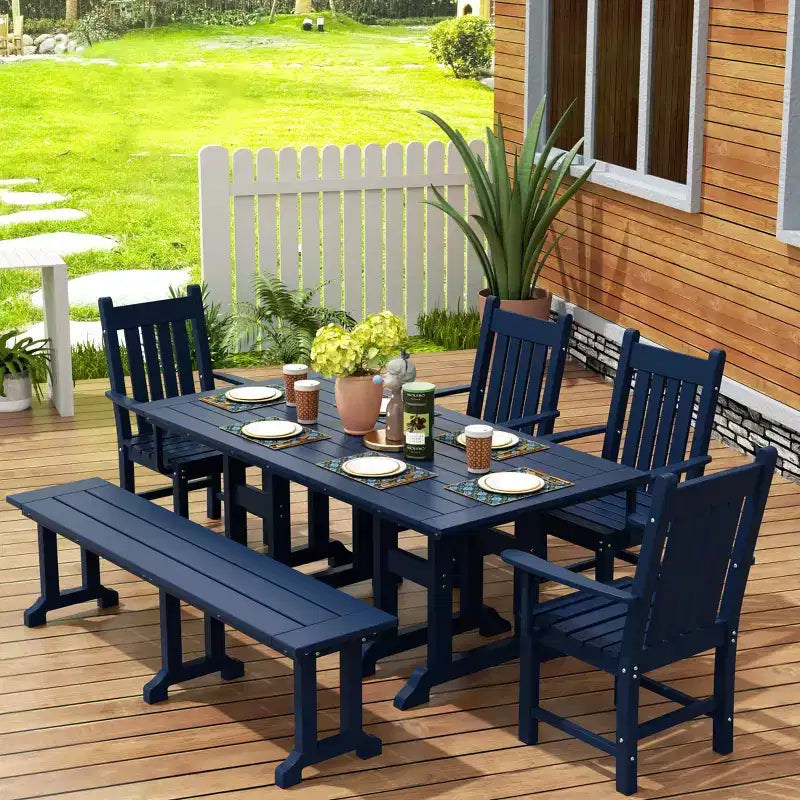 WestinTrends - Ensemble de salle à manger d'extérieur 6 pièces - Table et bancs avec fauteuils