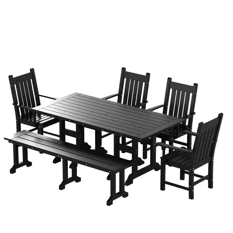 WestinTrends 6 Piece Outdoor Patio Dining Set Outdoor Table and Bench Armchair Set