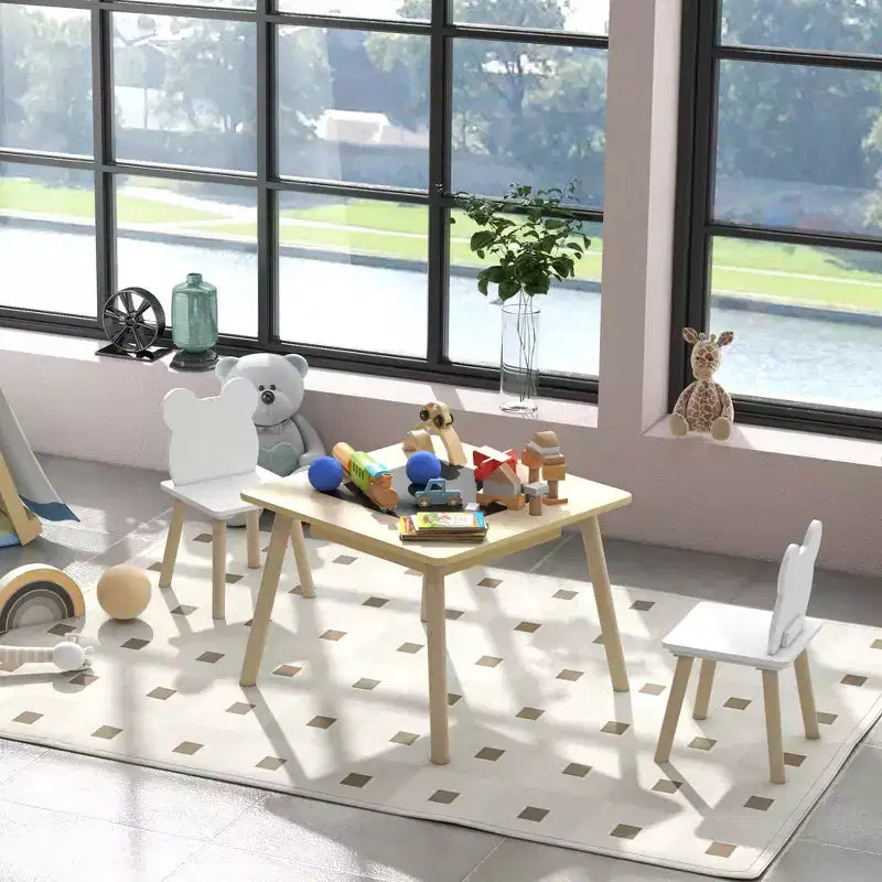 Ensemble table et chaises 3 pièces Qaba pour enfants, ensemble table et chaises 3 en 1 pour tout-petits avec bureau convertible et rangement pour la crèche, la salle de classe, la salle de jeux