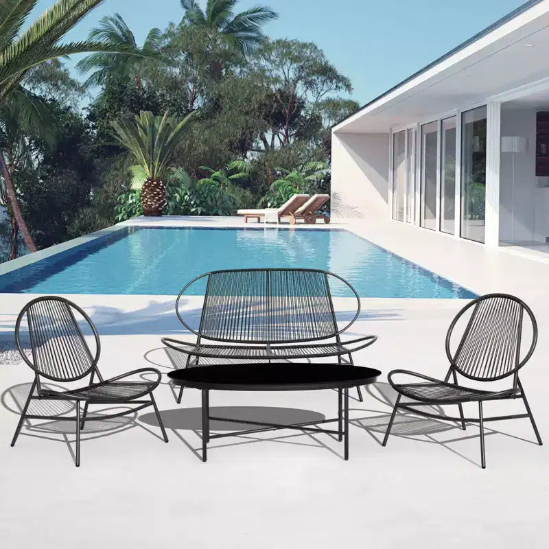 Ensembles de salle à manger Hyleory Acapulco 4 pièces d'extérieur (comprenant une table ovale et trois chaises en rotin PE)