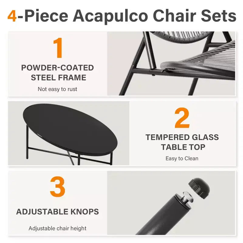 Ensembles de salle à manger Hyleory Acapulco 4 pièces d'extérieur (comprenant une table ovale et trois chaises en rotin PE)