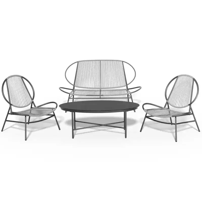 Ensembles de salle à manger Hyleory Acapulco 4 pièces d'extérieur (comprenant une table ovale et trois chaises en rotin PE)