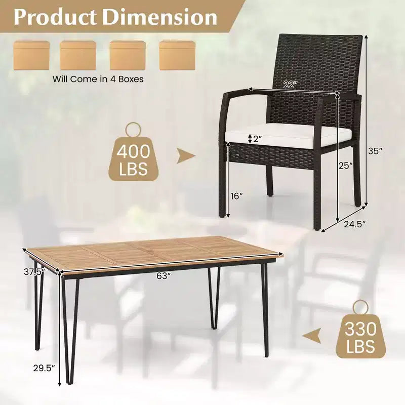 Ensemble de salle à manger d'extérieur Costway 7 pièces avec table en bois d'acacia, fauteuils en rotin et coussins moelleux