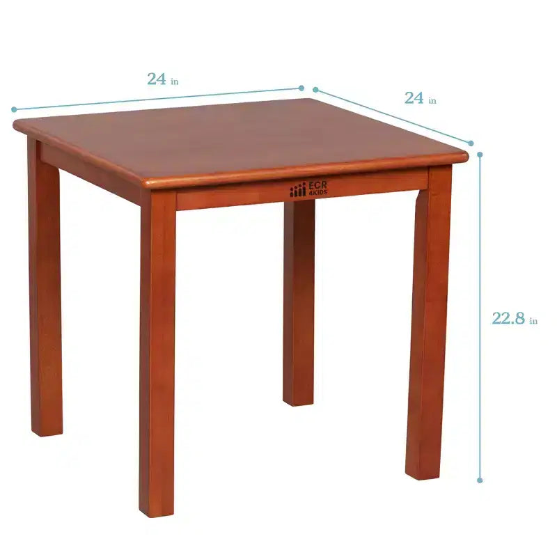 Table en bois dur ECR4Kids 24 po x 24 po et deux chaises 12 po, 3 pièces