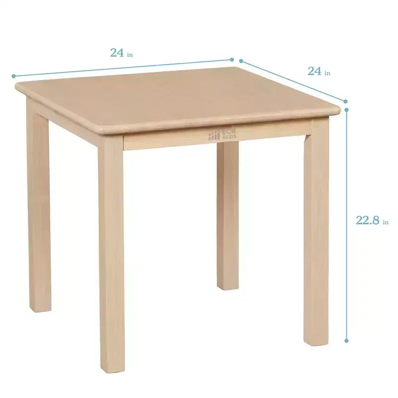 Table en bois dur ECR4Kids 24 po x 24 po et deux chaises 12 po, 3 pièces