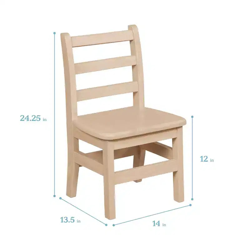 Table en bois dur ECR4Kids 24 po x 24 po et deux chaises 12 po, 3 pièces