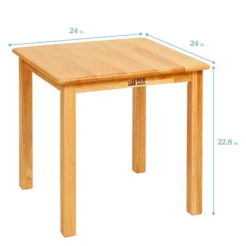 Table en bois dur ECR4Kids 24 po x 24 po et deux chaises 12 po, 3 pièces