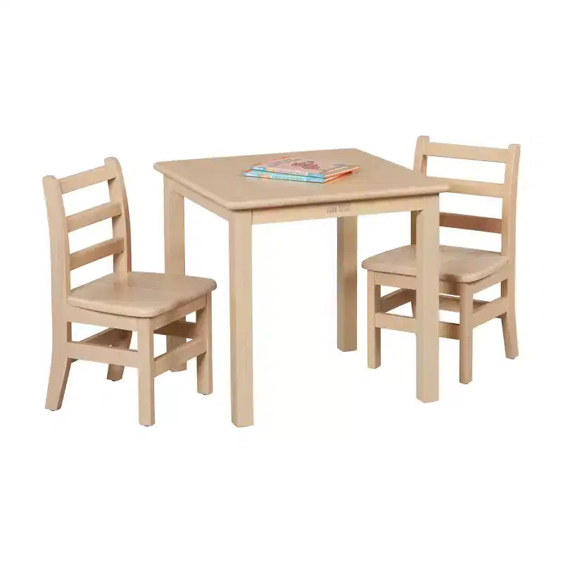 Table en bois dur ECR4Kids 24 po x 24 po et deux chaises 12 po, 3 pièces