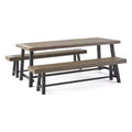 GDFStudio Chilian Outdoor Acacia Wood 3 Piece Picnic Set, Gray/Rustic Metal