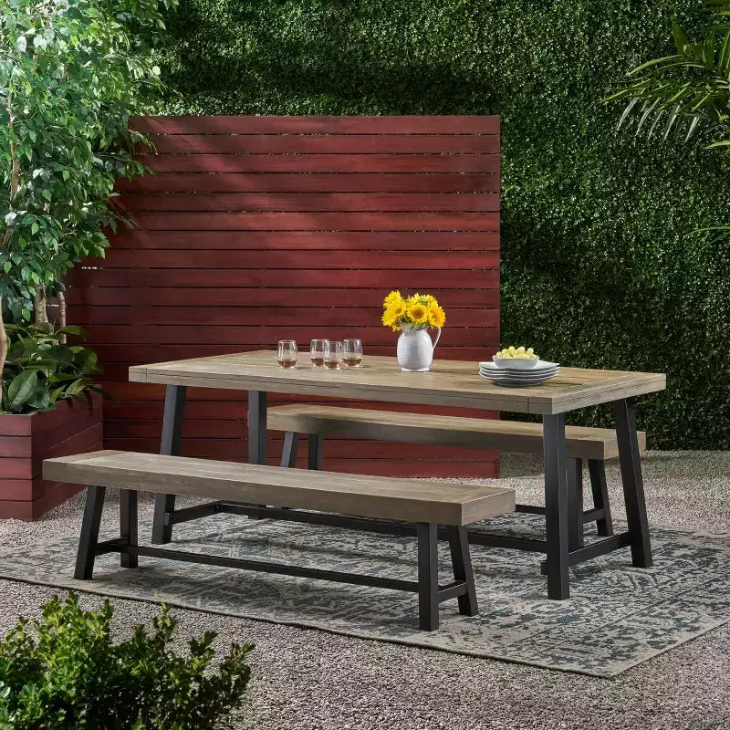 GDFStudio Ensemble de pique-nique chilien en bois d'acacia 3 pièces, gris/métal rustique