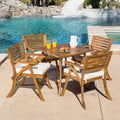 GDFStudio Baia Outdoor Acacia Wood 5 Piece Dining Set with Cushion, Teak/Cream