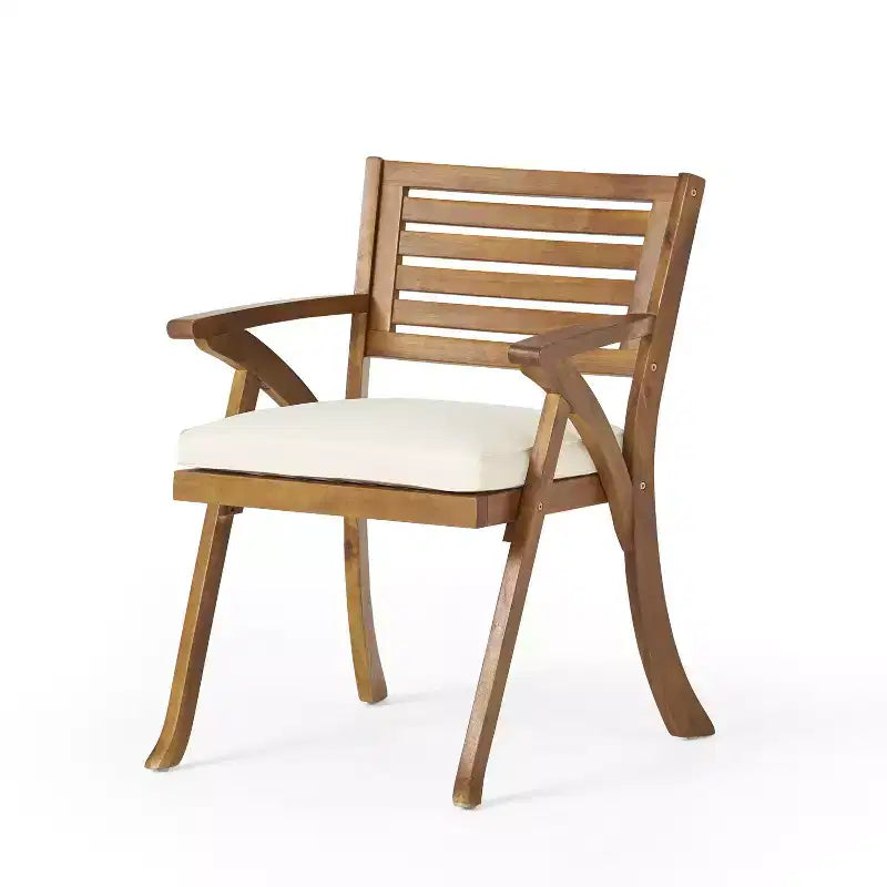Ensemble de salle à manger d'extérieur 5 pièces GDFStudio Baia en bois d'acacia avec coussins, teck/crème