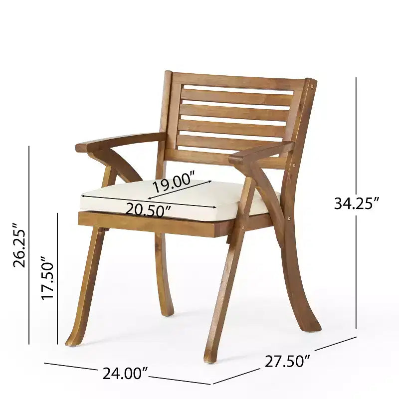 Ensemble de salle à manger d'extérieur 7 pièces GDFStudio Baia en bois d'acacia avec coussins, teck/crème