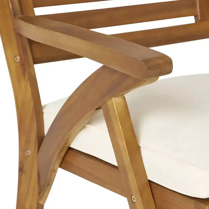 Ensemble de salle à manger d'extérieur 7 pièces GDFStudio Baia en bois d'acacia avec coussins, teck/crème