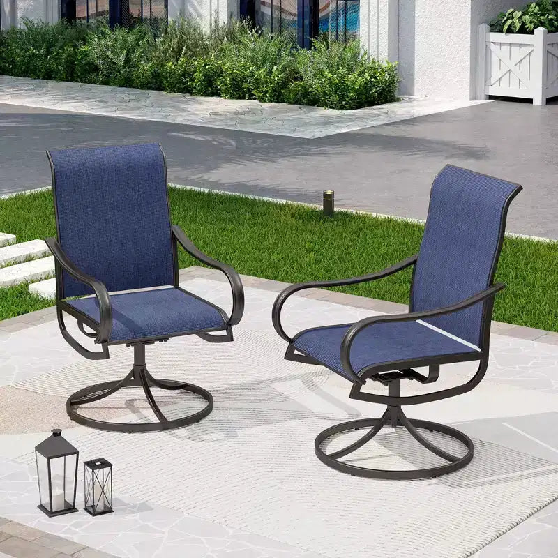 Captiva Designs Ensemble de salle à manger d'extérieur 9 pièces avec table carrée à lattes en métal et chaises pivotantes en textilène