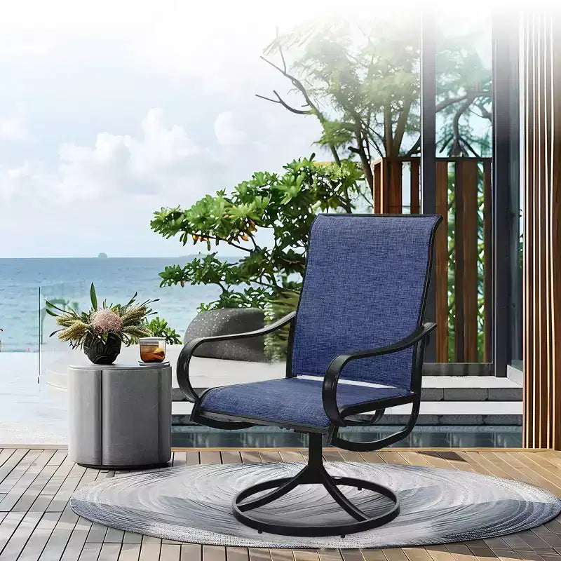Captiva Designs Ensemble de salle à manger d'extérieur 9 pièces avec table carrée à lattes en métal et chaises pivotantes en textilène