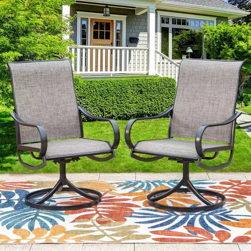 Captiva Designs Ensemble de salle à manger d'extérieur 9 pièces avec table carrée à lattes en métal et chaises pivotantes en textilène