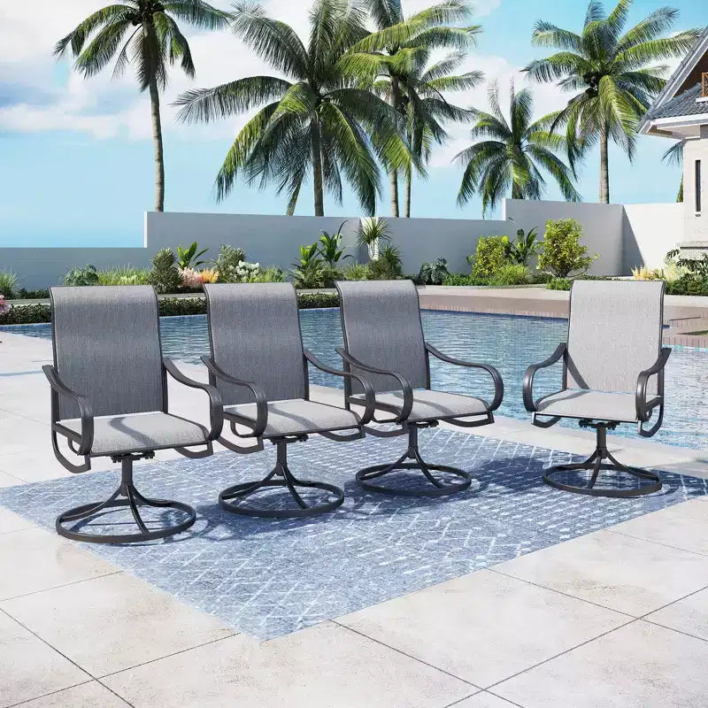 Captiva Designs Ensemble de salle à manger d'extérieur 9 pièces avec table carrée à lattes en métal et chaises pivotantes en textilène
