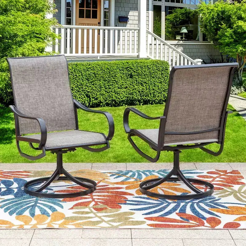 Captiva Designs Ensemble de salle à manger d'extérieur 9 pièces avec table carrée à lattes en métal et chaises pivotantes en textilène