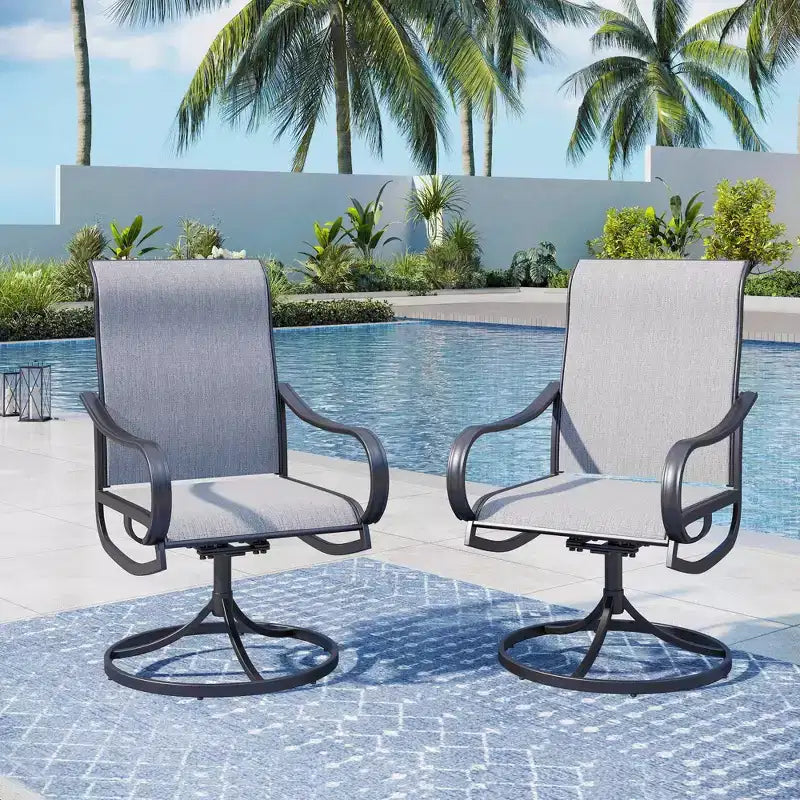 Captiva Designs Ensemble de salle à manger d'extérieur 9 pièces avec table carrée à lattes en métal et chaises pivotantes en textilène