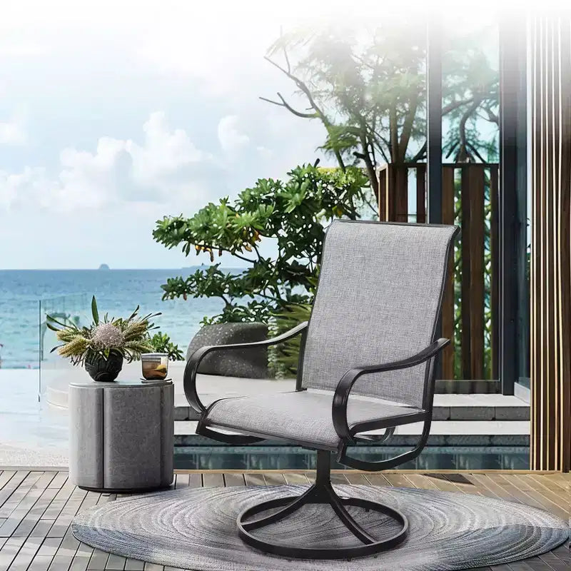 Captiva Designs Ensemble de salle à manger d'extérieur 9 pièces avec table carrée à lattes en métal et chaises pivotantes en textilène