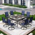 Captiva Designs Ensemble de salle à manger d'extérieur 9 pièces avec table carrée à lattes en métal et chaises pivotantes en textilène