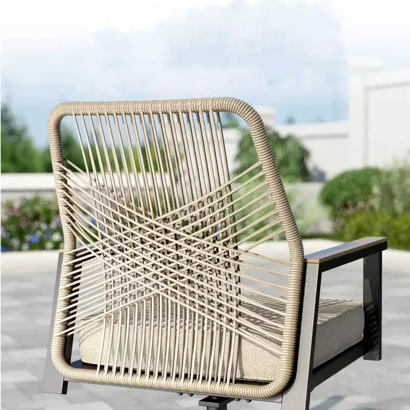 Captiva Designs – Table de salle à manger ronde à plateau en lattes métalliques et chaises en osier pivotantes à coussins épais, 5 pièces