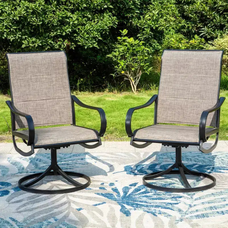 Captiva Designs – Ensemble de salle à manger 9 pièces d'extérieur, table carrée en métal à lattes et chaises pivotantes rembourrées en toile de Captiva Designs