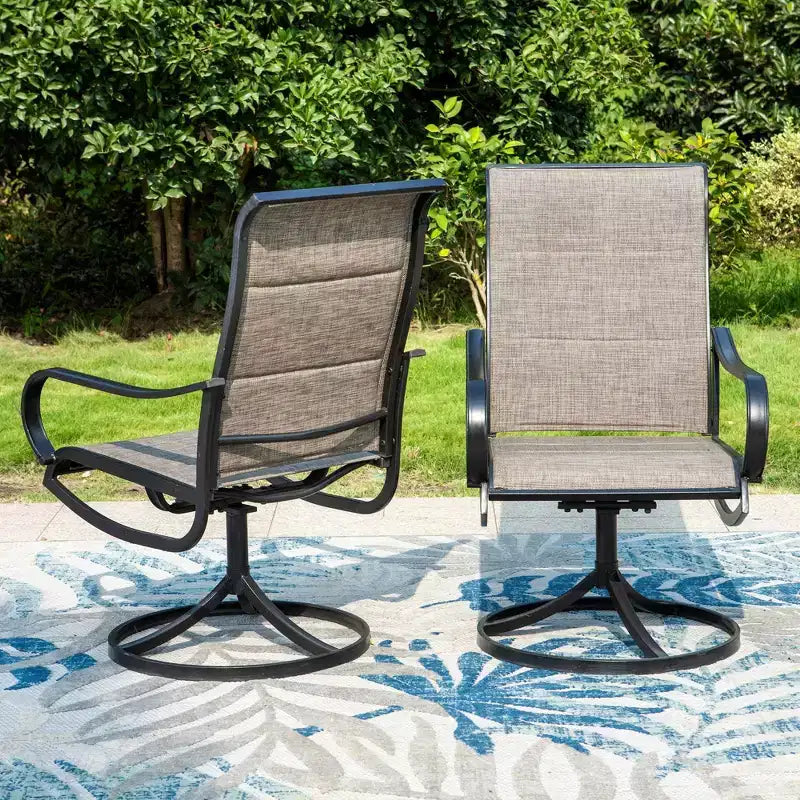 Captiva Designs – Ensemble de salle à manger 9 pièces d'extérieur, table carrée en métal à lattes et chaises pivotantes rembourrées en toile de Captiva Designs
