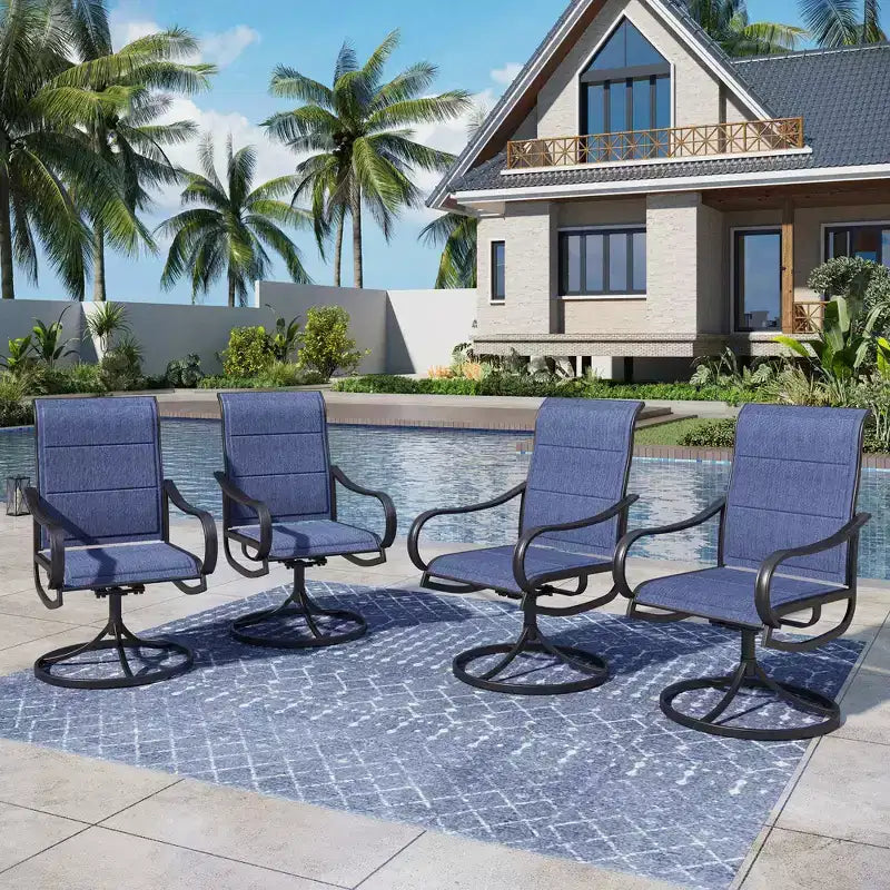 Captiva Designs – Ensemble de salle à manger 9 pièces d'extérieur, table carrée en métal à lattes et chaises pivotantes rembourrées en toile de Captiva Designs