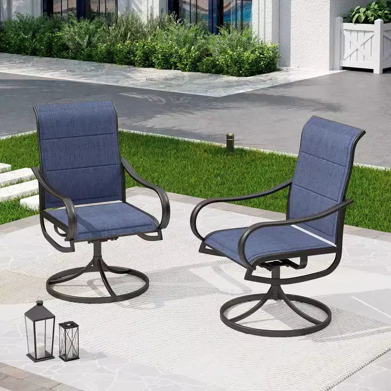Captiva Designs – Ensemble de salle à manger 9 pièces d'extérieur, table carrée en métal à lattes et chaises pivotantes rembourrées en toile de Captiva Designs