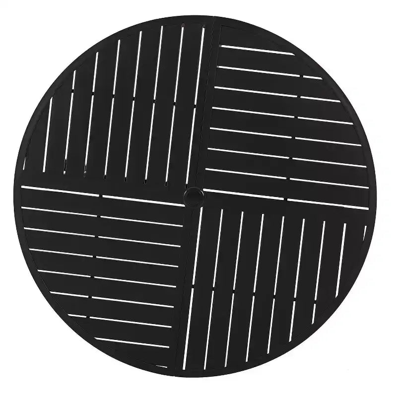 Captiva Designs – Table de salle à manger ronde en acier avec plateau à lattes et chaises en osier pivotantes avec coussins épais – 7 pièces